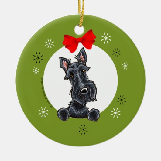 ブラックスコティッシュテリアクリスマスクラシック セラミックオーナメント (正面)