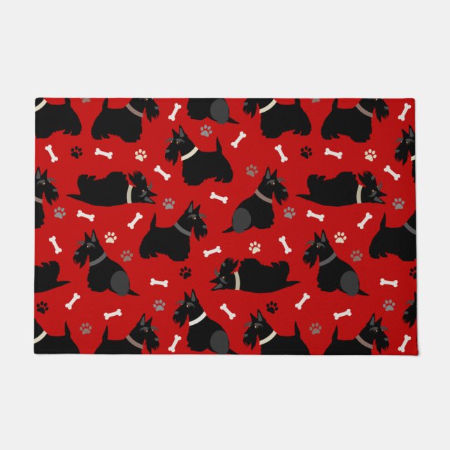 ブラックスコティッシュテリアポーズとボーン ドアマット (正面)
