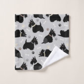 ブラックスコティッシュテリアポーズとボーン バスタオルセット (ウォッシュタオル)