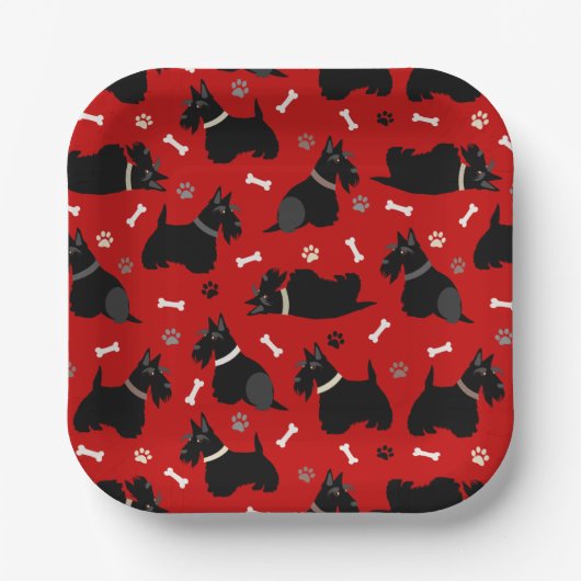 ブラックスコティッシュテリアポーズとボーン ペーパープレート (正面)