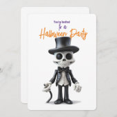 ブラックススタイリッシューツハローウィンパーティの骨格 招待状 (正面/裏面)