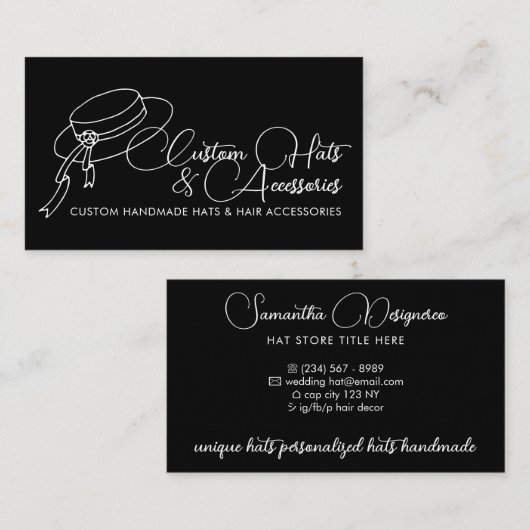 ブラックスタイリストヘアアクセサリー結婚ズハット 名刺 (正面/裏面)