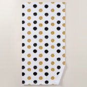 ブラックスタイリッシュおよび金ゴールド水玉模様 ビーチタオル (正面)