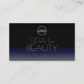 ブラックスタイリッシュとブルーのシックな鏡フォントとロゴ 名刺 (正面)