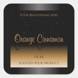 ブラックスタイリッシュオレンジ色の製品ラベルソフトグリッター スクエアシール