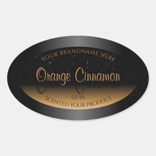 ブラックスタイリッシュオレンジ色の製品ラベルソフトグリッター 楕円形シール (正面)