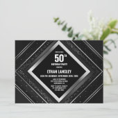 ブラックスタイリッシュシルバー50thバースデーパーティー 招待状 (スタンド正面)