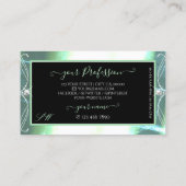 ブラックスタイリッシュティール(緑がかった色)スパークルジュエリーイニシャル華美 名刺 (裏面)