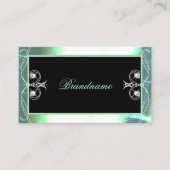 ブラックスタイリッシュティール（緑がかった色）スパークルジュエリー華美オーナメント 名刺 (正面)