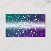 ブラックスタイリッシュティール(緑がかった色)パープルスパークルグリッターモノグラム 名刺 (正面)