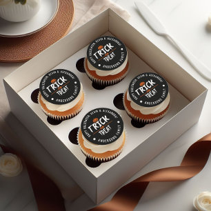 ブラックスタイリッシュハロウィン「トリックまたはトリート」プリント ラウンドシール