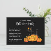 ブラックスタイリッシュハローウィンパーティキャット&パンプキンプリント 招待状 (スタンド正面)