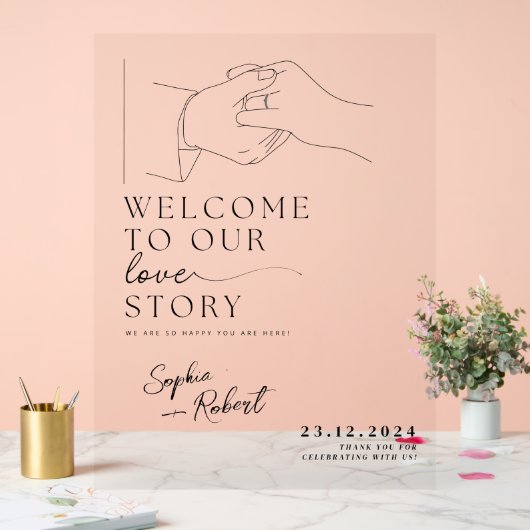 ブラックスタイリッシュミニマル結婚リスト歓迎 アクリルサイン (ウェディング)