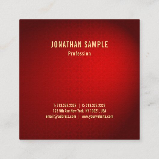 ブラックスタイリッシュレッドダマスクテンプレートプロフェッショナル スクエア名刺 (裏面)