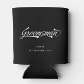 ブラックスタイリッシュレトロタイポグラフィグローモンズ結婚ズ 缶クーラー (裏面)