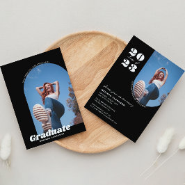 ブラックスタイリッシュレトロフォトアーチ卒業パーティー 招待状