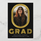 ブラックスタイリッシュレトロ卒業写真のお知らせ 箔招待状 (正面)