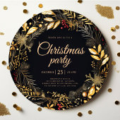 ブラックスタイリッシュ金ゴールドエレガントクリスマスホリデーパーティー 招待状