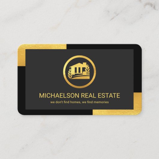 ブラックスタイリッシュ金ゴールドコーナー不動産仲介業者 名刺 (正面)