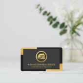 ブラックスタイリッシュ金ゴールドコーナー不動産仲介業者 名刺 (スタンド正面)