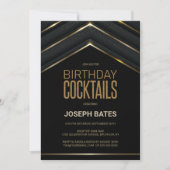 ブラックスタイリッシュ金ゴールド誕生日カクテル 招待状 (正面)