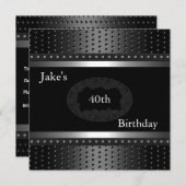 ブラックスタッド40th誕生日パーティーシルバーメンズ 招待状 (正面/裏面)