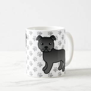 ブラックスタッフォードシャーブルテリア かわいいキャラクターデザインの犬 コーヒーマグカップ