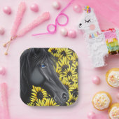 ブラックスタリオンホースとヒマワリ ペーパープレート (パーティー)