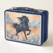 ブラックスタリオンホースガールズ鮮やかワイルドフラワーおもしろい メタルランチボックス (裏面)