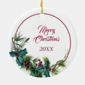 ブラックスタンダードプードルドッグエバーグリーンベリーリース セラミックオーナメント (裏面)