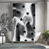 ブラックスターズ付きミニマリストのシルバーグレー シャワーカーテン