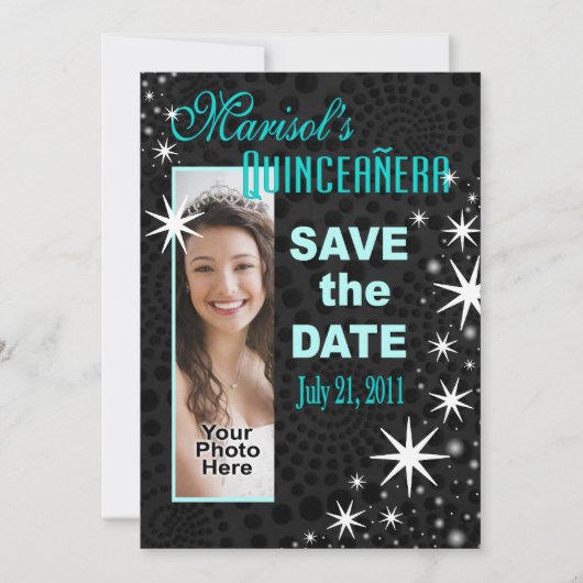ブラックスターズQuinceanera写真パーティー セーブザデート (正面)