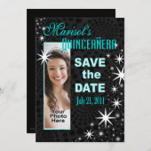 ブラックスターズQuinceanera写真パーティー セーブザデート (正面/裏面)