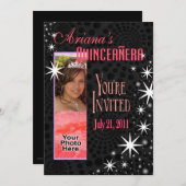 ブラックスターズQuinceanera写真パーティー 招待状 (正面/裏面)