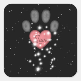 ブラックスターライトピンクハートドッグポープリントペット名 スクエアシール
