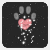 ブラックスターライトピンクハートドッグポープリントペット名 スクエアシール (正面)