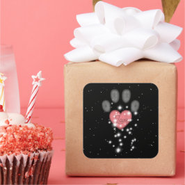 ブラックスターライトピンクハートドッグポープリントペット名 スクエアシール