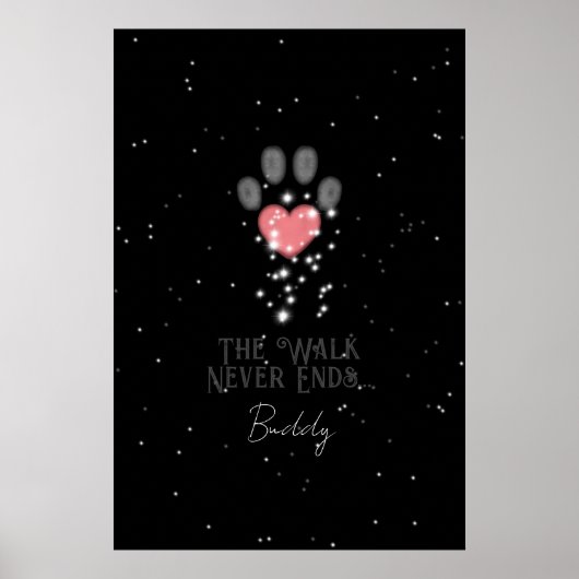 ブラックスターライトピンクハートパウプリントドッグメモリアル ポスター (正面)