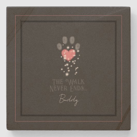 ブラックスターライトピンクハートポープリントドッグメモリアル ストーンコースター (正面)