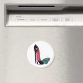 ブラックスティレットハイヒール靴とグリーンバタフライ マグネット (インサイチュ (食洗機))