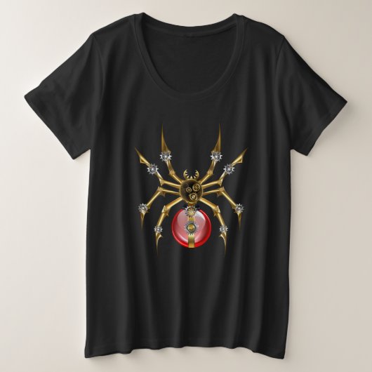 ブラックスティームパンクスパイダー プラスサイズTシャツ (デザイン正面)