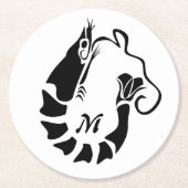 ブラックステンシルにエビのモノグラムスタイル ラウンドペーパーコースター (正面)