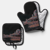 ブラックステンドグラスサンタモニカ桟橋 鍋つかみ&鍋敷きセット (正面/裏面)