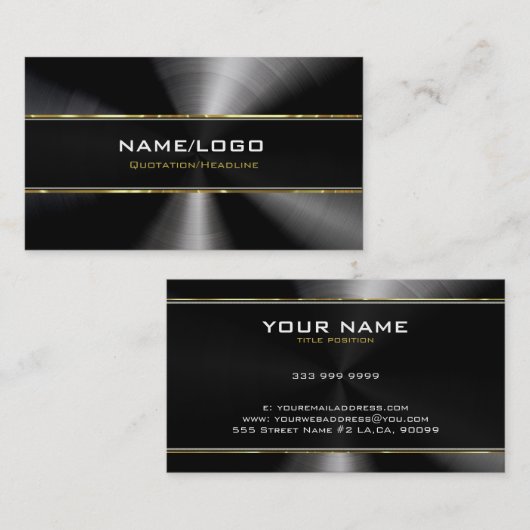 ブラックステンレススチールと金ゴールドアクセントテンプレート 名刺 (正面/裏面)
