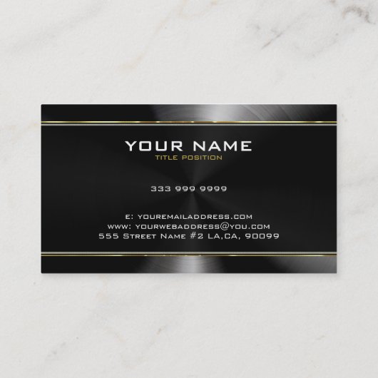 ブラックステンレススチールと金ゴールドアクセントテンプレート 名刺 (裏面)