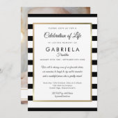 ブラックストライプお祝いのライフ葬儀の写真 招待状 (正面/裏面)