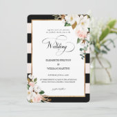 ブラックストライプのとマグノリアのフローラ結婚ズ 招待状 (スタンド正面)