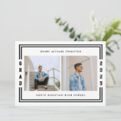 ブラックストライプのツーフォト卒業パーティー 案内状 (スタンド正面)