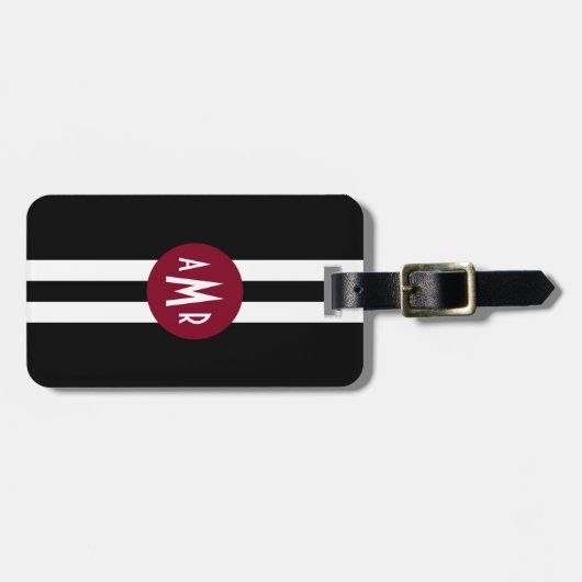 ブラックストライプのモノグラム荷物タグ男性へ ラゲッジタグ (正面横)