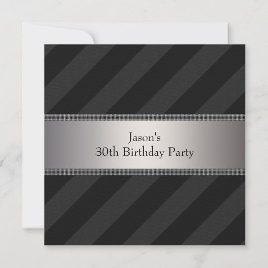 ブラックストライプの男性の30歳の誕生日パーティー 招待状 (正面)